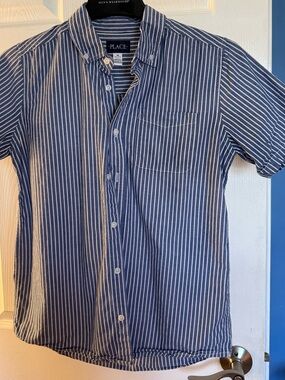 Place Navy and White Striped Short-Sleeve Button-Down Shirt
